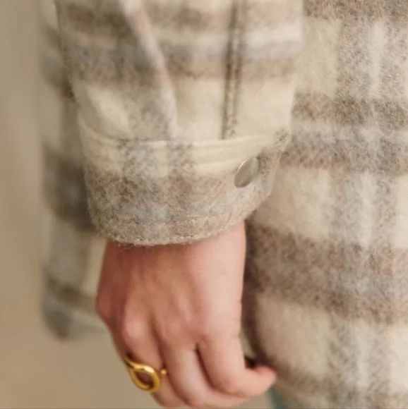 SEZANE ANNELINE PLAID WOOL JACKET SHACKET - Picture 3 of 8